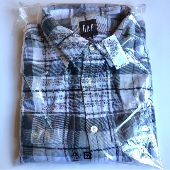NEW GAP Plaid Shirt Long Sleeve Gray Medium Men’s - Picture 10 of 15